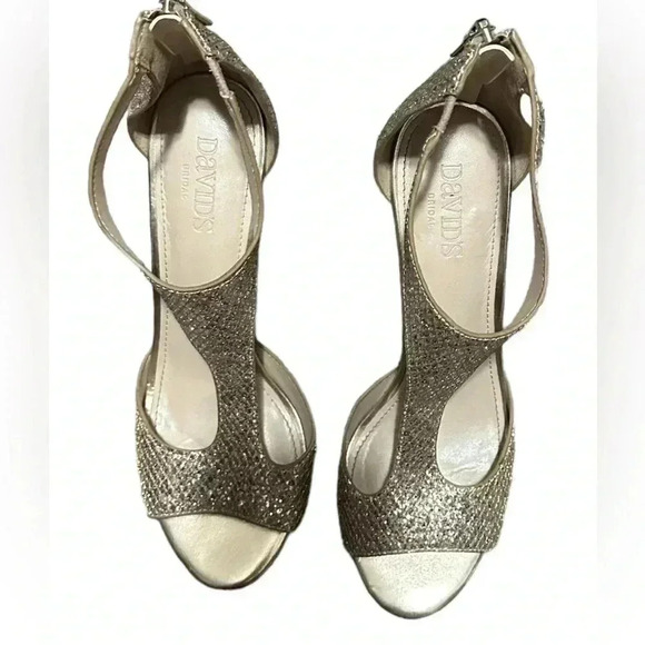 Davids Bridal Womens Sz 8 1/2 Gold Glitter Stiletto Heel Ankle Strap Zipper Heel - Picture 8 of 8